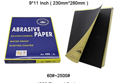 Papier abrasif au carbure de silicium pour ponçage à sec et humide, imperméable, grain 60 à 2500.
