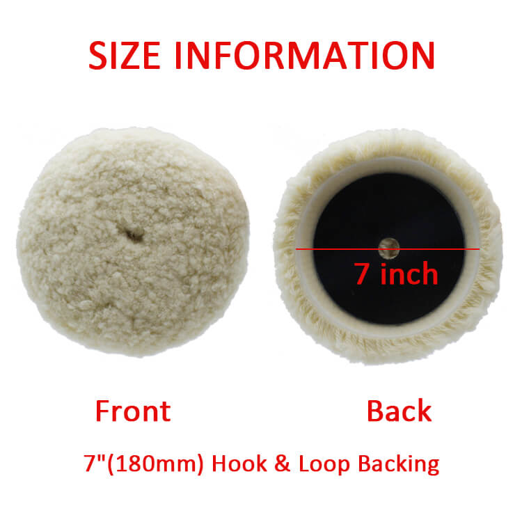 W007PA – Tampon de polissage en laine blanche de 7 pouces – Tampon de lustrage avancé en laine naturelle simple face pour polisseuse orbitale.