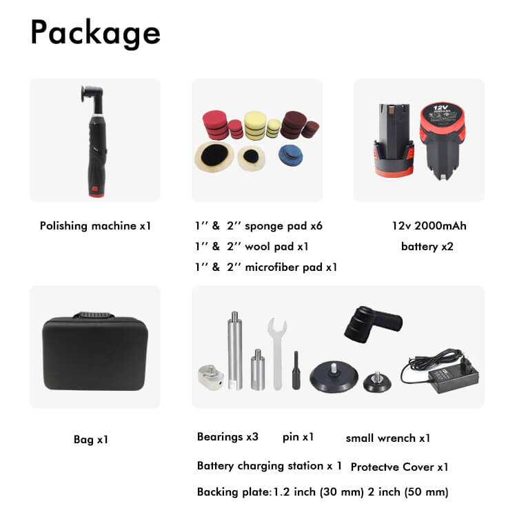 Kit de polisseuse sans fil pour voiture S122 avec batteries 12 V, chargeur rapide et tête de polissage rotative à 3 fonctions (polisseuse orbitale), mini-polisseuse nano pour voiture.