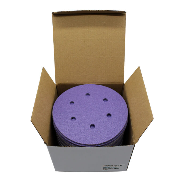 Manufacturers-wholesale-sandpaper-6-inch-purple-disc-cyclone-hole-old-paint-removal-dust-free-flocking-sanding-sandpaper