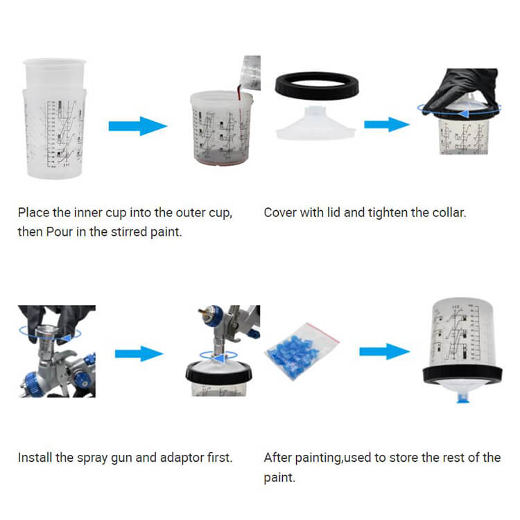 What is the SYBON PPS Cups System and Why Should I Use It? 3 Disposable-SYBON-PPS-Paint-Sprayer-Mixing-Cup-High-Efficiency-HVLP-Paint-Mixing-Cups-for-Distributors-&-Repair-Shops