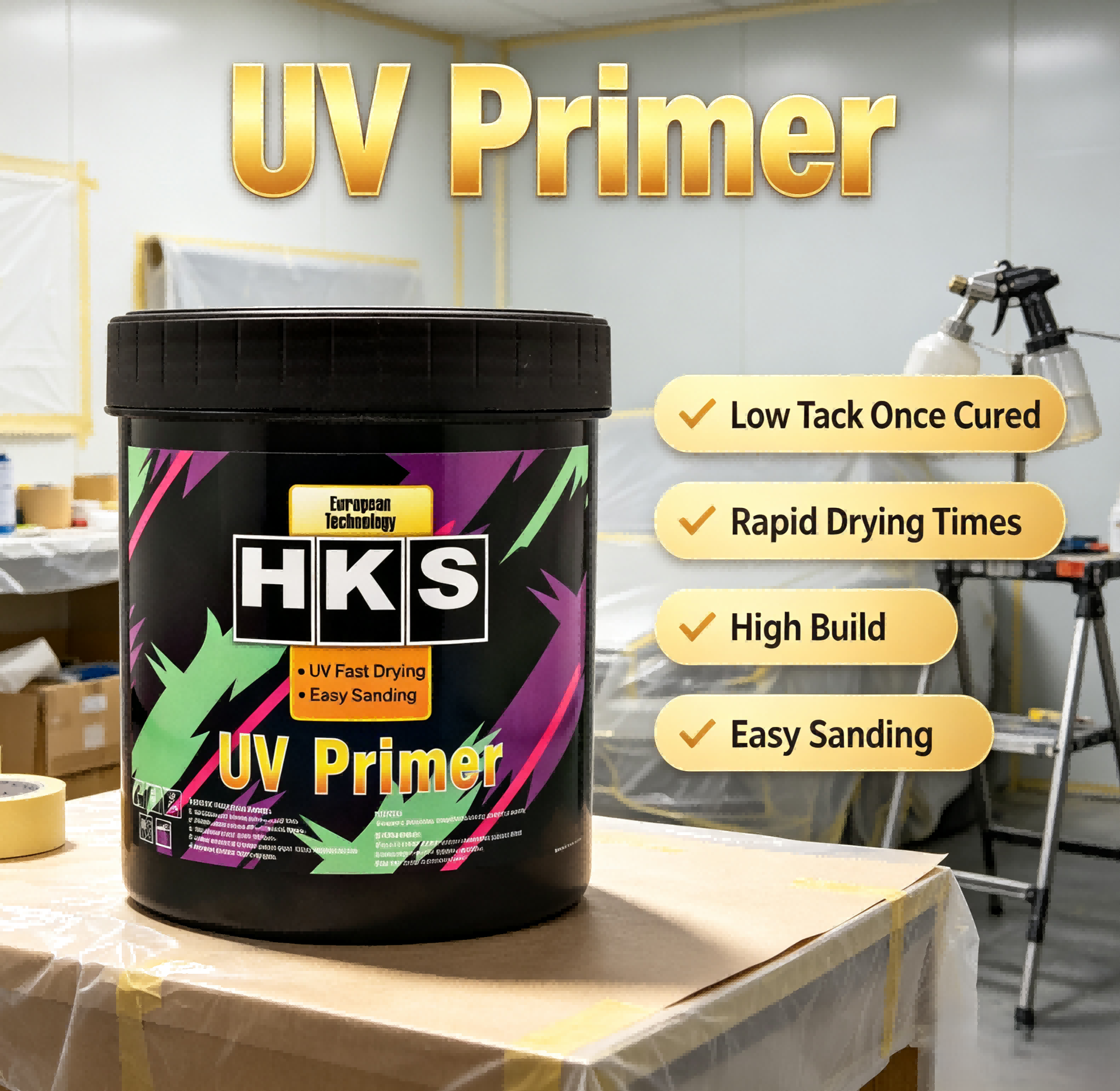 HK705 1K UV Primer – The UV-Cured Efficiency Pioneer in Automotive Refinishing 2 HK705 1K UV Primer is a single-component ultraviolet-cured primer engineered for maximum efficiency in automotive refinishing.