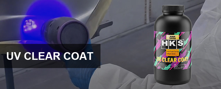Break the Spray Booth Bottleneck: The Ultimate Guide to HKS High Gloss UV Clearcoat HK709 1 Technician using a UV curing lamp on HKS High Gloss UV Clearcoat for fast automotive refinish spot repair.